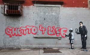 A work in The Bronx by street artist Banksy, completed during his New York City residency. (Photo: http://www.banksyny.com)