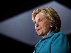 Democratic presidential candidate former Secretary of State Hillary Clinton looks on during a campaign event on May 24, 2016 in Commerce, California. Hillary Clinton is campaigning in California ahaed of the State's presidential primary on June 7th.