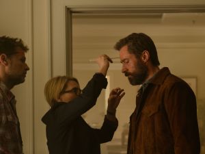 Joel Harlow and Hugh Jackman on the set of Logan.