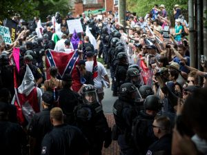Members of the Ku Klux Klan at a rally on July 8, 2017 in Charlottesville, Va.