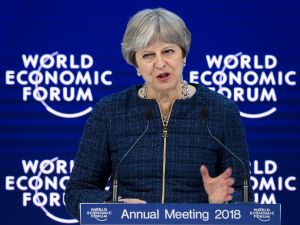 British Prime Minister Theresa May speaks at the World Economic Forum.