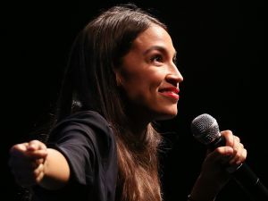 U.S. House candidate Alexandria Ocasio-Cortez (D-N.Y.) speaks at a fundraiser.