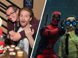 Matt Senreich (L) and Seth Green during the Robot Chicken set visit and press day at Stoopid Buddy Stoodios on June 25, 2019 in Burbank, California.