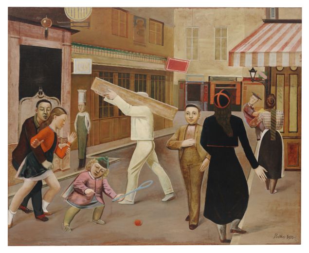 Image with people in medieval clothes on the street.