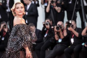 VENICE, ITALY - SEPTEMBER 05: Florence Pugh attends the "Don't Worry Darling" red carpet at the 79th Venice International Film Festival on September 05, 2022 in Venice, Italy. (Photo by Alessandra Benedetti - Corbis/Corbis via Getty Images)