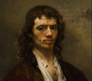 A portrait of a man with long curling hair done in the Dutch Master style
