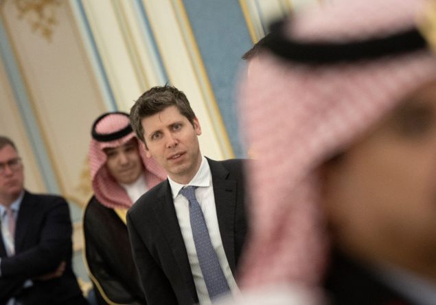 OpenAI CEO Sam Altman waits to meet the Saudi Crown Prince at the Royal Court in Riyadh on May 13, 2025.